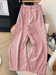 Chiquease Women's Casual Blue Striped Bamboo Knot Design Wide Leg Pants, Spring/Summer