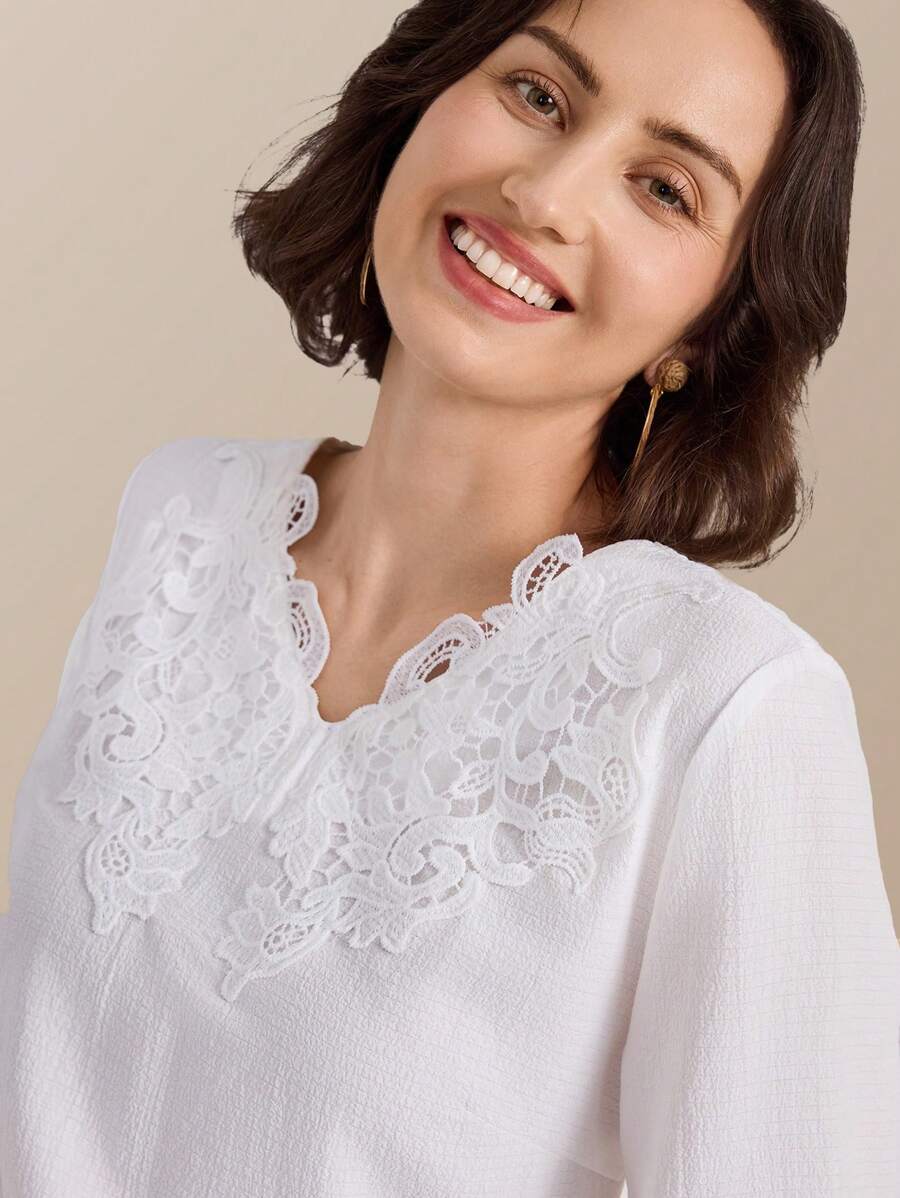 Miaspire Women's Casual Floral Embroidery Collar Blouse, Suitable For Spring/Summer Vacation
