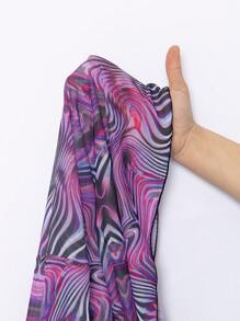 Modviera 随机印花长袖游泳和服，轻便夏季派对音乐节休闲沙滩女装