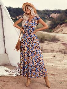 LanaWest Holiday Casual Vintage Random Print Dress