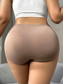 SHEIN Bộ 3 quần lót cạp cao trơn cỡ lớn cho nữ - Nhiều màu - Xem 5