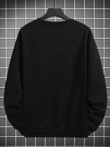 EURMUSE Men's Letter Graphic Crew Neck Dropped Shoulder Long Sleeve Casual Loose Sweatshirt - Black - View 3