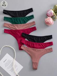 7pcs/Pack Seamless Low-Waist Comfortable Versatile Thong Panty Set - Multicolor - View 5