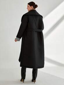 EURMUSE Oversized Quilted Maxi Padded Coat, Premium Winter Collection, Belted Wrap Design, Long Length Series, High-Fashion Statement Piece, Modern Volume Silhouette, Designer Outerwear Collection, High-End Fashion Series, Professional Winter Wear S For Women Long Coats For Women Long Black Coat Long Black Coat Women Long Padded Coat Women Maxi Padded Coat Oversized Padded Coat Women's Winter Coats - Black - View 2