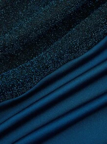 Flirla 2025 加大码女式纯色优雅浪漫海星装饰镂空前部闪亮面料修身紧身衣，非常适合节日装扮 - 藍色 - 查看 7