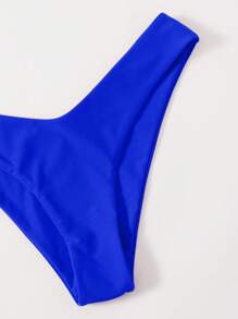 SHEIN Swim 夏日海滩纯色高腰比基尼泳裤 - 寶藍色 - 查看 6