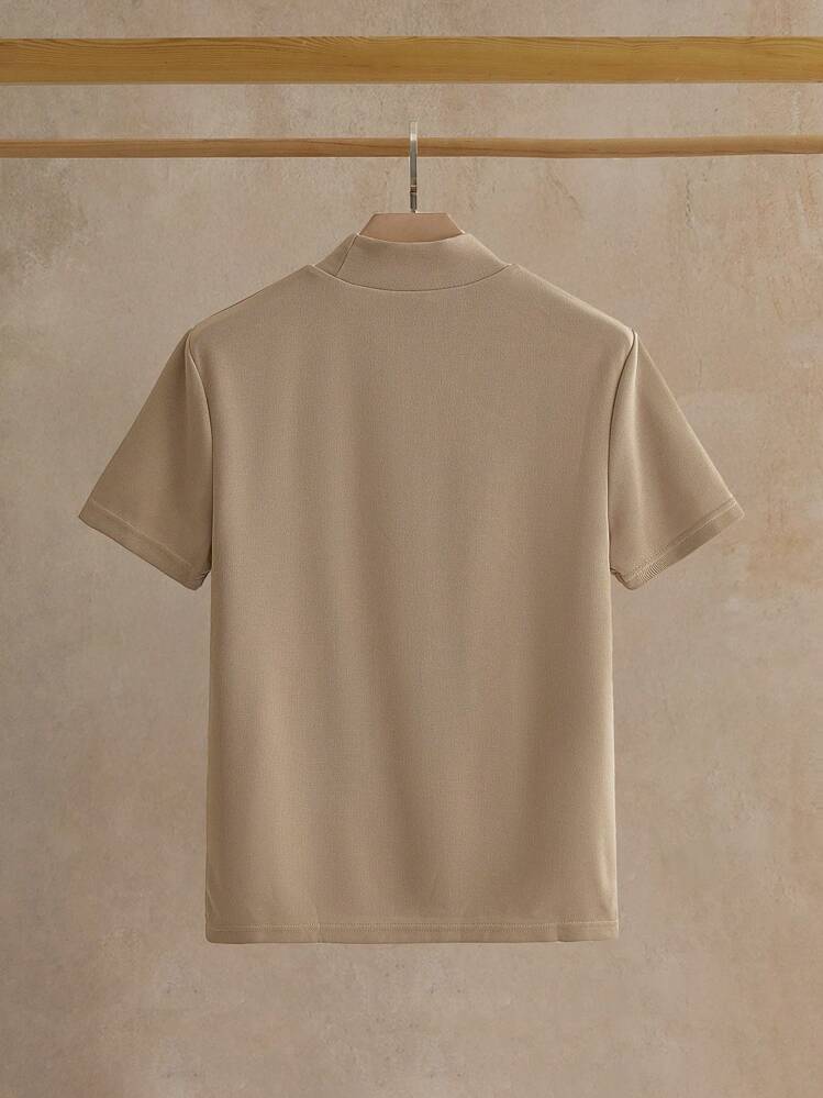 Manfinity VCAY 2pcs Pack Men's Knitted Casual Turtle Neck Short Sleeve T-Shirt - Black - View 6