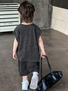 Dazy Kids 2件套男童圆领针织背心+短裤套装 - 深灰色 - 查看 6