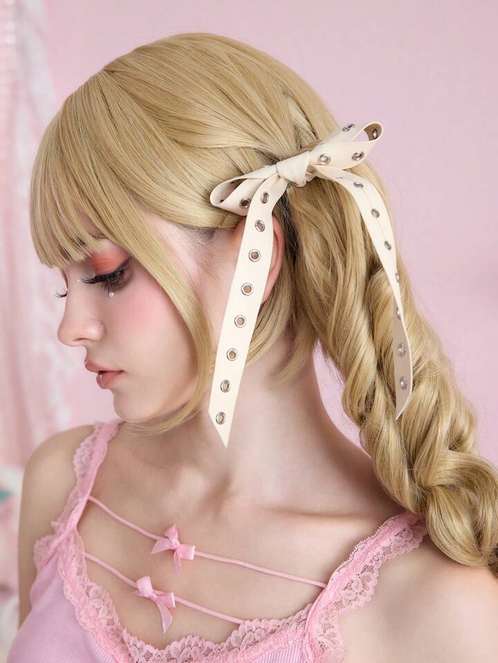 Our Grunge Punk 1pc Punk Style White Big Bow Long Ribbon Hair Clip