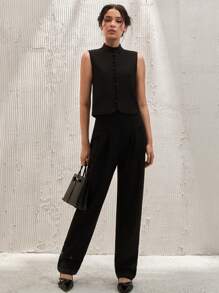 CLARA VERO Pantalones formales, diseño de cintura alta, detalle de frente plisado, pierna entallada, ropa de oficina, pantalones de vestir, estilo elegante, cierre con cremallera, material de mezcla de poliéster, look profesional, ajuste regular, corte clásico, adecuado para atuendo de negocios