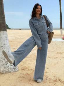 DAZY Women Denim Two Pieces Outfits,Fall Women Clothes - Medium Wash - View 4