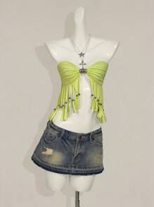 SHEIN ICON Top tubo con dobladillo con flecos sexy para mujer en verano - Verde - Ver 8