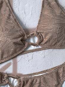 Swim Chiccia Conjunto de bikini jacquard de playa de unicolor para mujer, vacaciones - Caqui - Ver 5