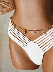 SHEIN ICON Women's White Knitted Bikini Set With Spaghetti Straps And Tie Back Detailing For A Chic Beach Look - White - View 7