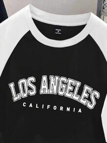 Manfinity Joysei Men's Standard Size Black & White Contrast Raglan T-Shirt With Letter Graphic - Black and White - View 2