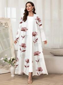 Al Najma Women's Elegant Floral Print Arabic Abaya - Multicolor - View 5