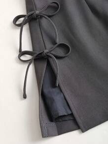 Sweetra A-Line Mini Skirt With Bowknot Waist & Side Slit For Women, Stylish Design, Spring/Summer - Dark Grey - View 4