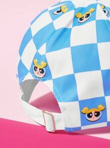 THE POWERPUFF GIRLS X SHEIN Checkered And Bubbles Pattern Fashion Baseball Cap - White - View 4