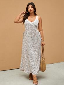 Elaquor Váy ren hoa chắp vá đơn giản thường ngày cỡ lớn cho kỳ nghỉ - Nhiều màu - Xem 4