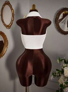 Amplova Asymmetrical Sheer Mesh Faux Flower Decor Women Blouse - White - View 5