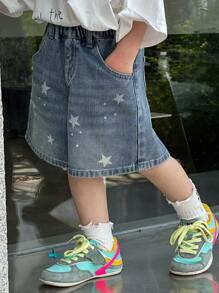 DAZY 男童星星图案破洞牛仔短裤 - 藍色 - 查看 5