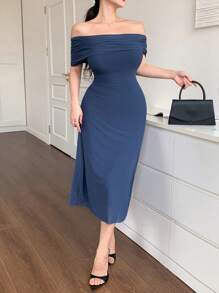 DAZY Women's Off-Shoulder Mesh Summer Dress Prom Dress Elegant Women Dresses - Blue - View 5