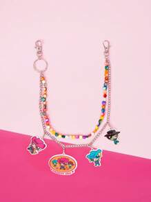 THE POWERPUFF GIRLS X SHEIN 粉色牛仔风格花朵、泡泡、毛茛图案串珠裤链 - 粉色 - 查看 1