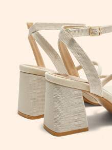 CUCCOO BASICS 杏色系带粗跟舒适高跟凉鞋 - 杏色 - 查看 3