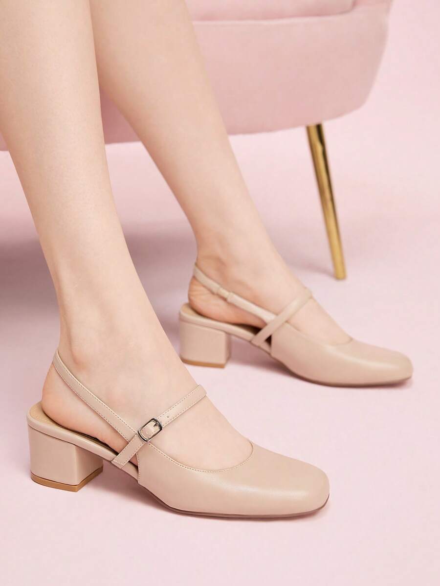 CUCCOO DOLLMOD Fashionable Beige Mary Jane Kitten Heels - Apricot - View 1