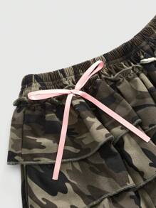 ROMWE J-Fashion 女式迷彩印花蕾丝花边荷叶边裙裤 - 軍綠色 - 查看 4