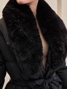 CLARA VERO Women's Solid Faux Fur Detailed Elegant Midi Winter Coat - Black - View 8