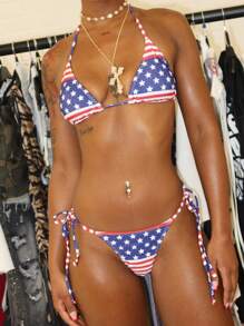 SUMWON WOMEN 美国国旗星条旗三角比基尼套装夏季海滩节七月四日独立日泳衣 - 彩色 - 查看 5