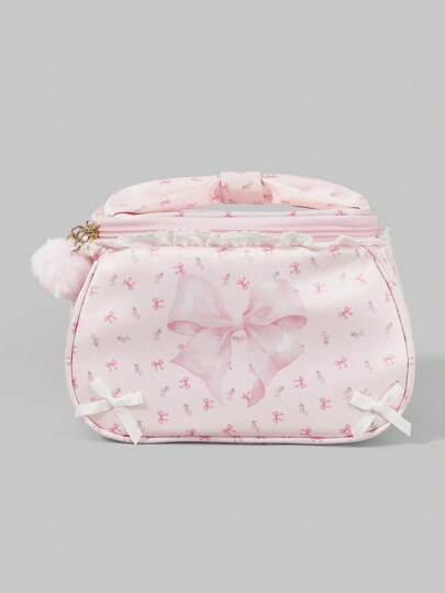 Kawaii Cute And Charming Pink Butterfly Pattern Large Capacity Portable Cosmetic Makeup Bag, 401422/412463