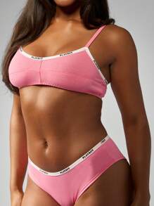 Missguided x Playboy Breathable Bra Panty Underwear Set With Logo Band Fitness Daily Wear Matching Bralette Set For Gym Dance Practice - Pink - View 7