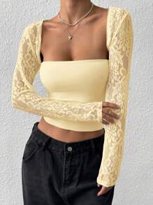 SHEIN EZwear Women's White Lace Shrug Thin Fitted Summer Cardigan - Yellow - View 6