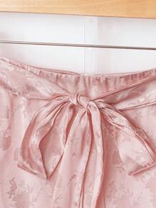 SHEIN Clasi Saia Longa Feminina de Cetim Rosa com Amarração e Jacquard - Rosa chiclete - Visão 5