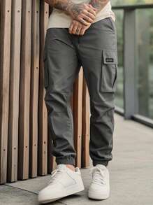 Manfinity LEGND Pantalones casuales de carga con cintura elástica para hombre, pantalones tipo cargo jogger de estilo carga para hombres