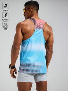 Manfinity Sport Polished Men's Plaid Printed Ombre Color Y-Back Sports Tank Top Workout Clothes Running Tees & Tanks, Running Tank Tops, Workout Tank Tops - Multicolor - View 4