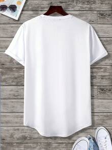 Manfinity Homme Camiseta De Hombre Con Dobladillo Curvo - Blanco - Ver 2