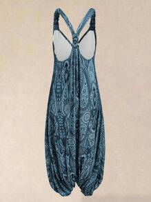 SHEIN MOOSTA Plus Size Bohemian Wide Neck Sleeveless Loose Jumpsuit - Multicolor - View 2