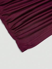 SHEIN MOOSTA Bộ đồ nữ thành thị gợi cảm lãng mạn không tay hở lưng cổ xếp ly + váy maxi xẻ cao màu đỏ rượu vang - Màu Đỏ Sâu - Xem 7