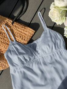 Comfortcana 全新夏季 V 领花卉蕾丝边吊带背心 - 藍色 - 查看 3