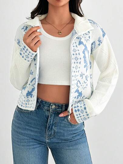 EURMUSE Petite Size Vacation Cardigan Turtleneck Sweater, Wit, Herfst/Winter, Tops met lange mouwen