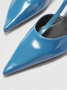 CUCCOO BIZCHIC 女士时尚尖头链条装饰露背小猫蓝色高跟鞋 - 寶藍色 - 查看 7