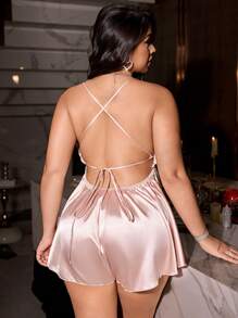 SilkySpell 1 peça Vestido Anágua Sexy Feminino Plus Size com Decote V Profundo e Babados, Macacão Elegante de Charmeuse Solto com Cinto na Cintura, Adequado para Uso Doméstico