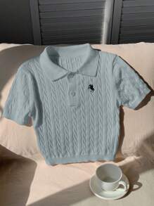 Comfortcana 女士休闲雾蓝色针织毛衣，夏季 - 霧霾藍 - 查看 7