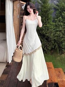 DAZY Vestido con tiras largas y empalmado para mujer, primavera/verano