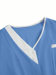 TaskEZ 拼色V领口袋短袖手术服套装