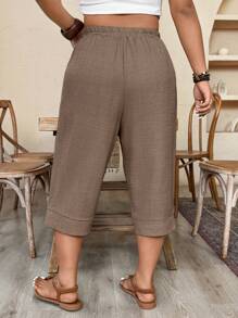 Weeklong Plus SizeCasual Imitation Linen Cropped Pants