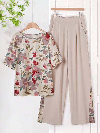 Rusticease Women's Elegant Pleated V-Neck Apricot Short Sleeve Blouse